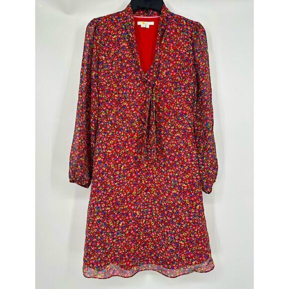 Boden Imogen Floral Tie Neck Long Sleeve Peasant Dress Red Size 4R - Picture 3 of 10